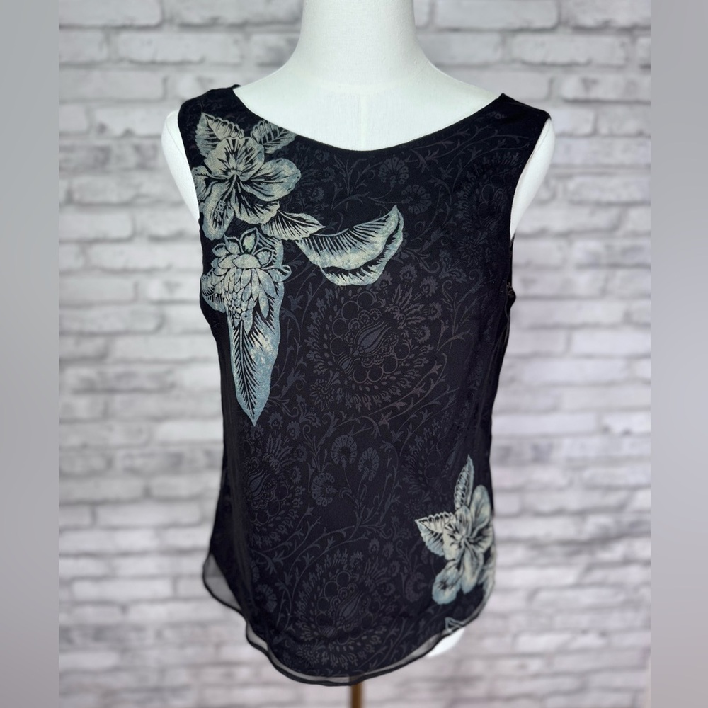 Tommy Bahama Black Silk Sleeveless Floral Blouse